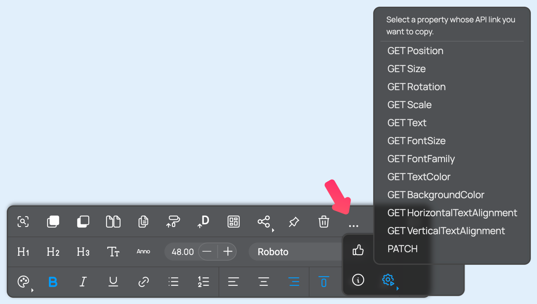 Context menu with GET and PATCH options